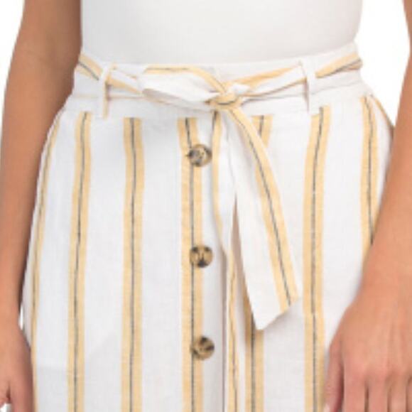 Cynthia Rowley Women's Midi Skirt Linen Yellow White Striped Print Size S - Picture 3 of 15